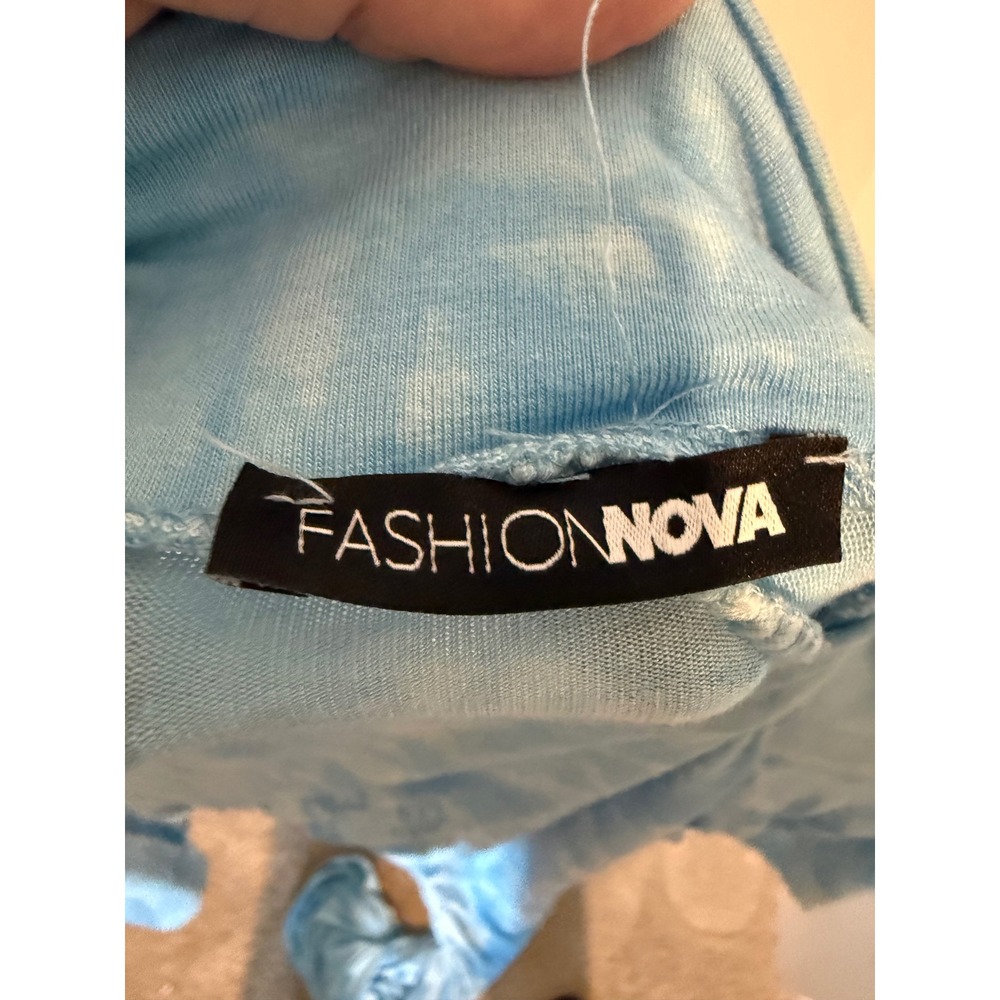 Fashion Nova Blue Tie Dye Mock Neck Ruched Maxi Dress XL Long Sleeve Bodycon - Picture 4 of 7